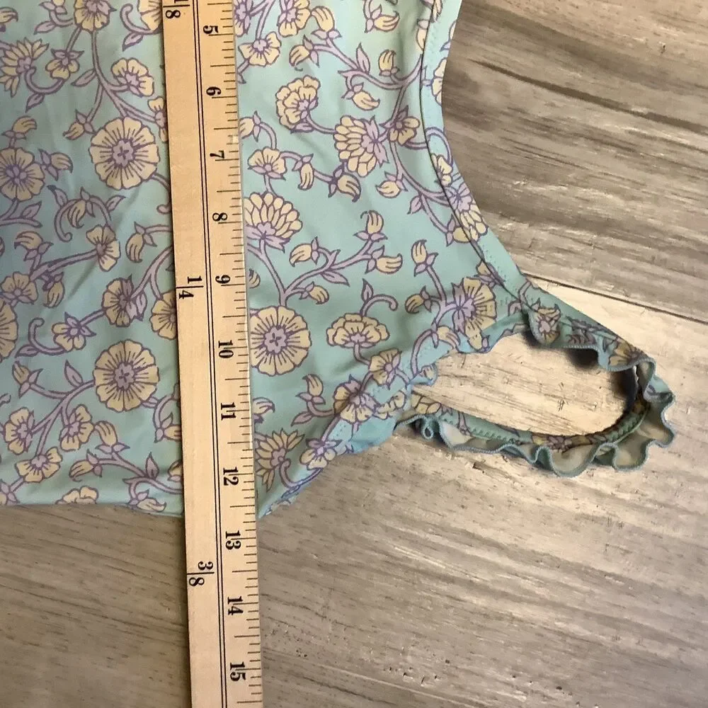 Crewcuts Swimsuit Size 14 J Crew Girls Kids Blue Pink Floral Ruffle One Piece